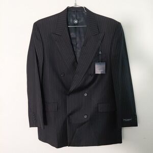 DANIEL CREMIEUX Striped Loro Piana‎ Wool Blazer Black Double Breasted Black 42R